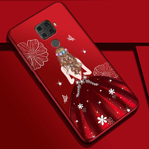 Coque Silicone Dos de Fille Souple Couleur Unie Etui Housse S01 pour Huawei Nova 5i Pro Vin Rouge