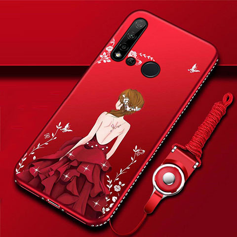 Coque Silicone Dos de Fille Souple Couleur Unie Etui Housse S01 pour Huawei Nova 5i Rouge