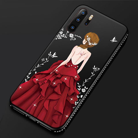 Coque Silicone Dos de Fille Souple Couleur Unie Etui Housse S01 pour Huawei P30 Pro Rouge