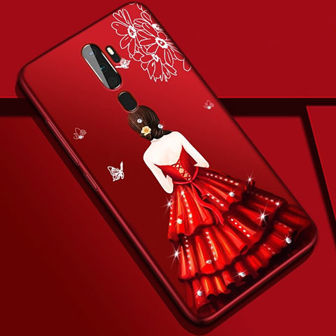 Coque Silicone Dos de Fille Souple Couleur Unie Etui Housse S01 pour Oppo A9 (2020) Rouge