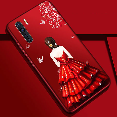 Coque Silicone Dos de Fille Souple Couleur Unie Etui Housse S01 pour Oppo A91 Rouge