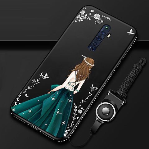 Coque Silicone Dos de Fille Souple Couleur Unie Etui Housse S01 pour Oppo Reno2 Z Noir