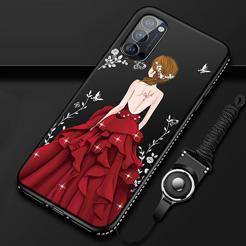 Coque Silicone Dos de Fille Souple Couleur Unie Etui Housse S01 pour Oppo Reno4 5G Rouge et Noir