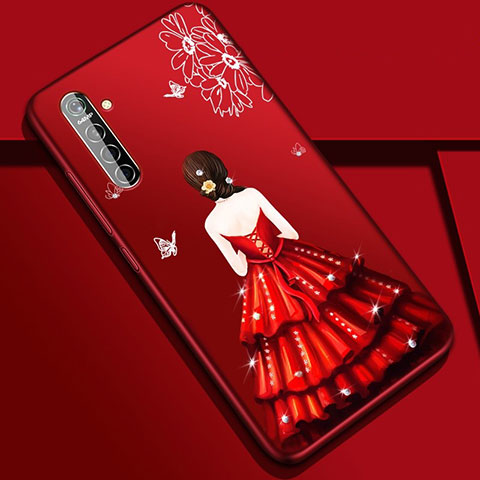 Coque Silicone Dos de Fille Souple Couleur Unie Etui Housse S01 pour Realme XT Rouge