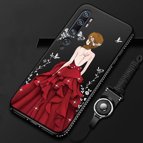 Coque Silicone Dos de Fille Souple Couleur Unie Etui Housse S01 pour Xiaomi Mi Note 10 Pro Rouge et Noir