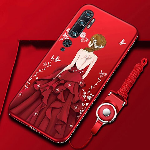 Coque Silicone Dos de Fille Souple Couleur Unie Etui Housse S01 pour Xiaomi Mi Note 10 Rouge