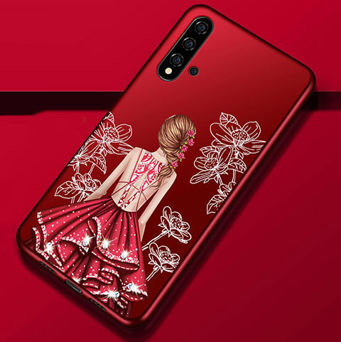 Coque Silicone Dos de Fille Souple Couleur Unie Etui Housse S02 pour Huawei Nova 5 Pro Rouge