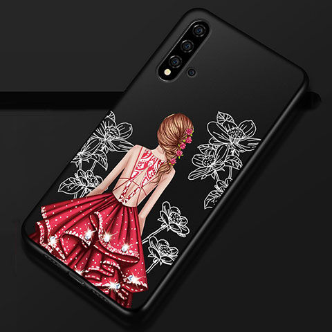 Coque Silicone Dos de Fille Souple Couleur Unie Etui Housse S02 pour Huawei Nova 5 Pro Rouge et Noir