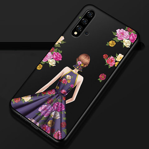 Coque Silicone Dos de Fille Souple Couleur Unie Etui Housse S02 pour Huawei Nova 5 Pro Violet et Noir