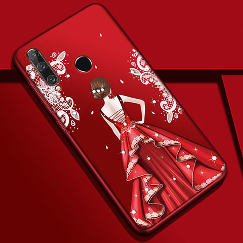 Coque Silicone Dos de Fille Souple Couleur Unie Etui Housse Z01 pour Huawei Honor 20 Lite Vin Rouge