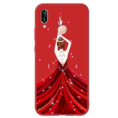 Coque Silicone Dos de Fille Souple Couleur Unie Housse Etui S01 pour Huawei Nova 3e Rouge