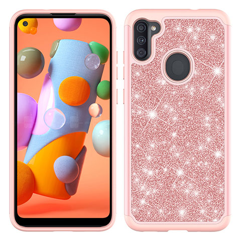 Coque Silicone et Plastique Housse Etui Protection Integrale 360 Degres Bling-Bling JX1 pour Samsung Galaxy A11 Or Rose