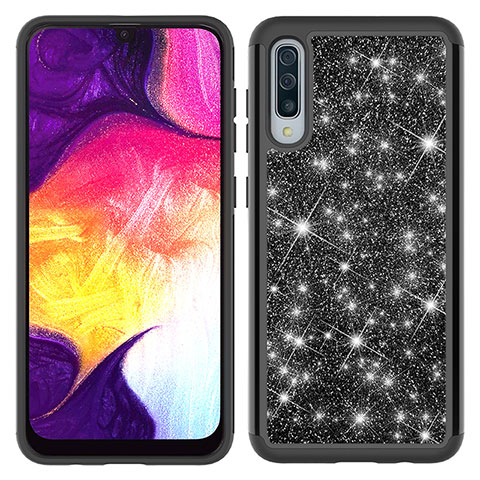 Coque Silicone et Plastique Housse Etui Protection Integrale 360 Degres Bling-Bling JX1 pour Samsung Galaxy A50S Noir