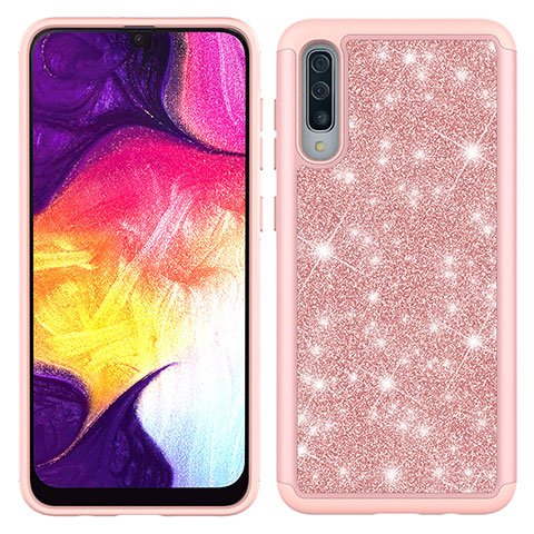 Coque Silicone et Plastique Housse Etui Protection Integrale 360 Degres Bling-Bling JX1 pour Samsung Galaxy A50S Or Rose