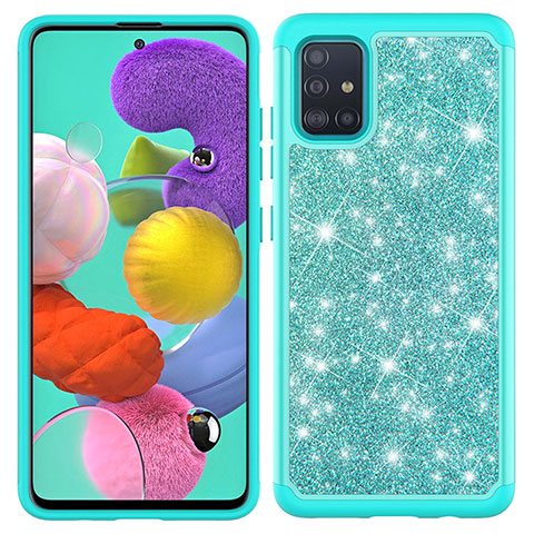 Coque Silicone et Plastique Housse Etui Protection Integrale 360 Degres Bling-Bling JX1 pour Samsung Galaxy A51 5G Cyan