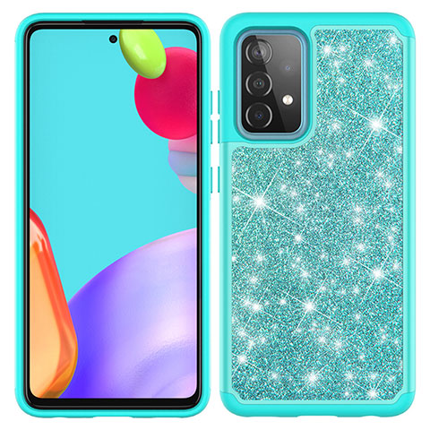 Coque Silicone et Plastique Housse Etui Protection Integrale 360 Degres Bling-Bling JX1 pour Samsung Galaxy A52 4G Cyan