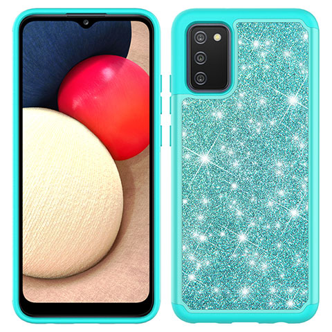 Coque Silicone et Plastique Housse Etui Protection Integrale 360 Degres Bling-Bling JX1 pour Samsung Galaxy M02s Cyan