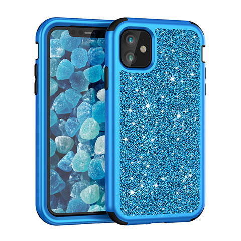 Coque Silicone et Plastique Housse Etui Protection Integrale 360 Degres Bling-Bling pour Apple iPhone 11 Bleu