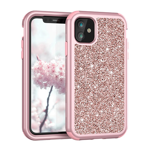 Coque Silicone et Plastique Housse Etui Protection Integrale 360 Degres Bling-Bling pour Apple iPhone 11 Or Rose