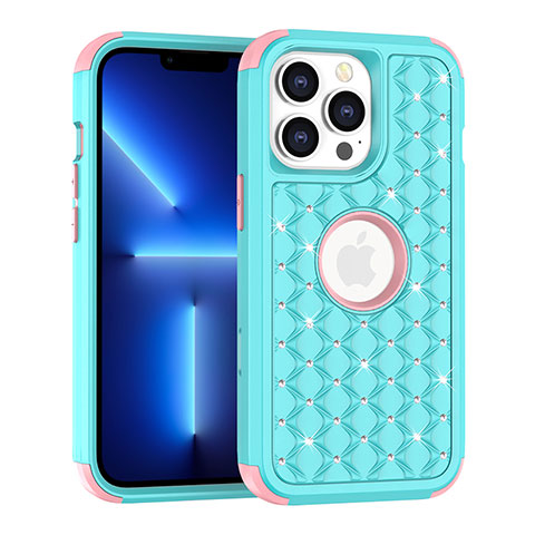 Coque Silicone et Plastique Housse Etui Protection Integrale 360 Degres Bling-Bling pour Apple iPhone 13 Pro Bleu