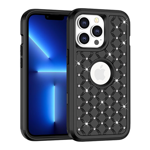 Coque Silicone et Plastique Housse Etui Protection Integrale 360 Degres Bling-Bling pour Apple iPhone 13 Pro Max Noir