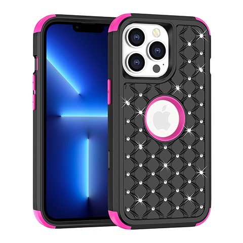 Coque Silicone et Plastique Housse Etui Protection Integrale 360 Degres Bling-Bling pour Apple iPhone 13 Pro Max Rouge et Noir