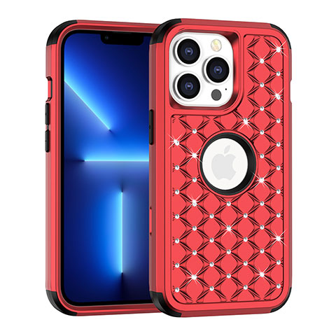 Coque Silicone et Plastique Housse Etui Protection Integrale 360 Degres Bling-Bling pour Apple iPhone 13 Pro Rouge