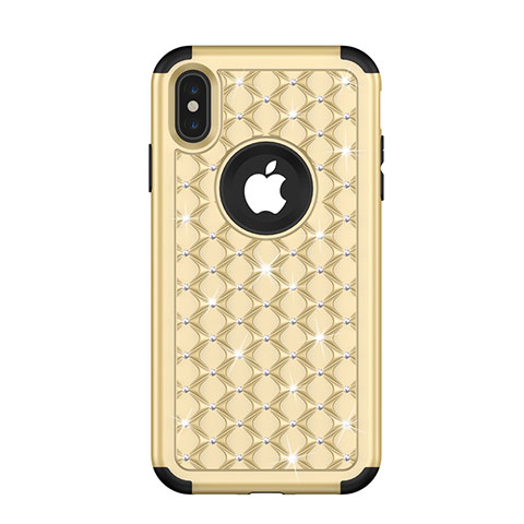 Coque Silicone et Plastique Housse Etui Protection Integrale 360 Degres Bling-Bling pour Apple iPhone Xs Max Or et Noir