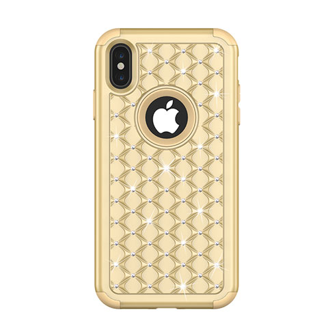 Coque Silicone et Plastique Housse Etui Protection Integrale 360 Degres Bling-Bling pour Apple iPhone Xs Or