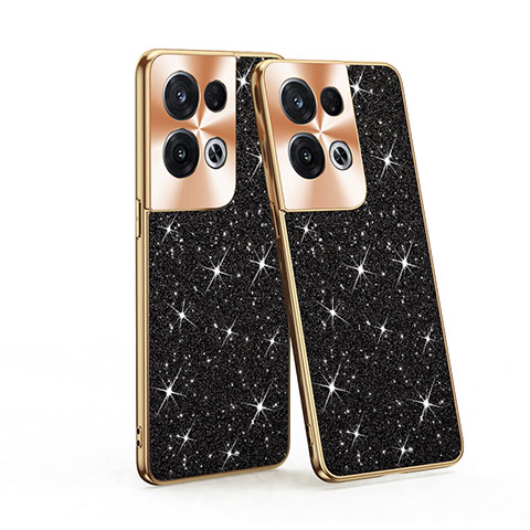 Coque Silicone et Plastique Housse Etui Protection Integrale 360 Degres Bling-Bling pour Oppo Reno8 Pro 5G Noir