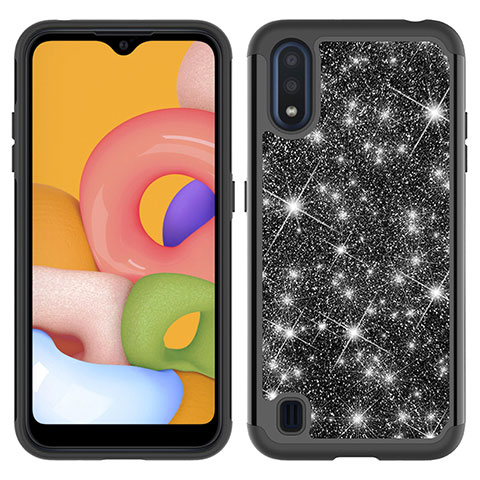 Coque Silicone et Plastique Housse Etui Protection Integrale 360 Degres Bling-Bling pour Samsung Galaxy A01 SM-A015 Noir