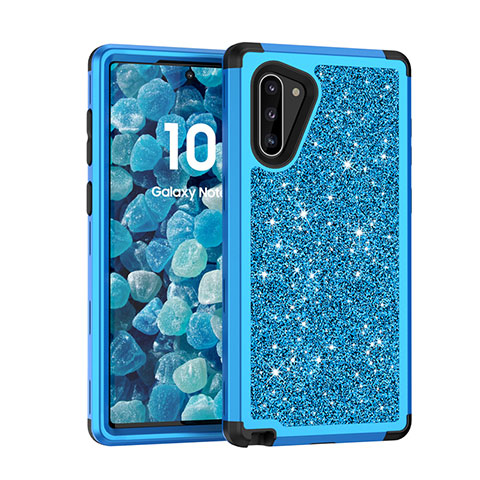 Coque Silicone et Plastique Housse Etui Protection Integrale 360 Degres Bling-Bling pour Samsung Galaxy Note 10 5G Bleu