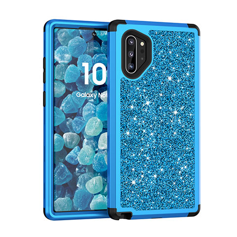 Coque Silicone et Plastique Housse Etui Protection Integrale 360 Degres Bling-Bling pour Samsung Galaxy Note 10 Plus 5G Bleu