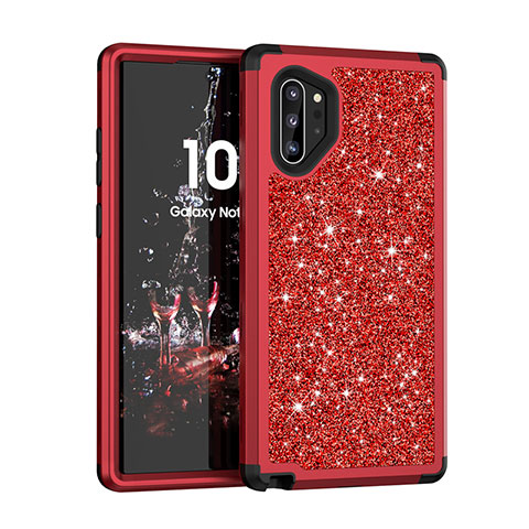 Coque Silicone et Plastique Housse Etui Protection Integrale 360 Degres Bling-Bling pour Samsung Galaxy Note 10 Plus 5G Rouge