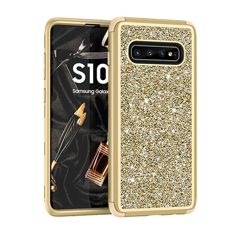 Coque Silicone et Plastique Housse Etui Protection Integrale 360 Degres Bling-Bling pour Samsung Galaxy S10 5G Or