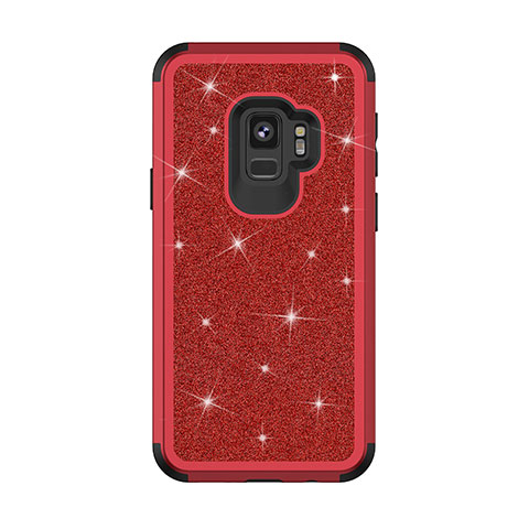 Coque Silicone et Plastique Housse Etui Protection Integrale 360 Degres Bling-Bling pour Samsung Galaxy S9 Rouge