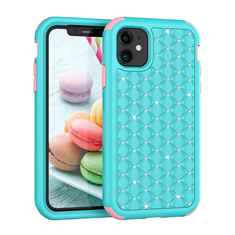 Coque Silicone et Plastique Housse Etui Protection Integrale 360 Degres Bling-Bling U01 pour Apple iPhone 11 Cyan