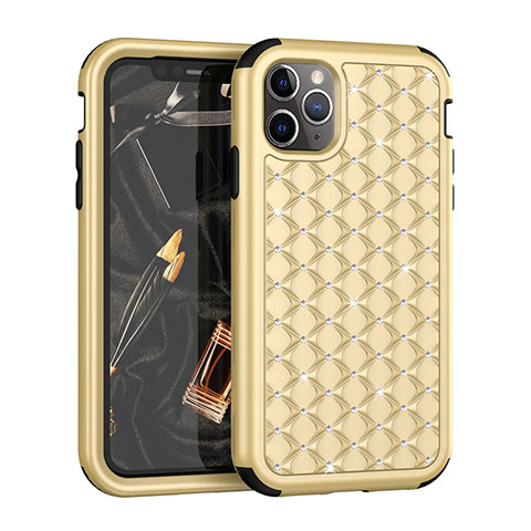 Coque Silicone et Plastique Housse Etui Protection Integrale 360 Degres Bling-Bling U01 pour Apple iPhone 11 Pro Max Or et Noir