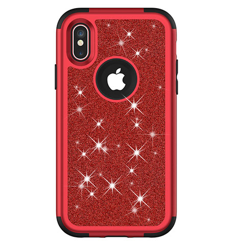 Coque Silicone et Plastique Housse Etui Protection Integrale 360 Degres Bling-Bling U01 pour Apple iPhone Xs Max Rouge