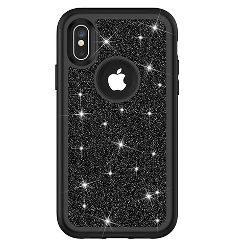 Coque Silicone et Plastique Housse Etui Protection Integrale 360 Degres Bling-Bling U01 pour Apple iPhone Xs Noir