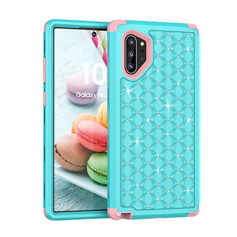 Coque Silicone et Plastique Housse Etui Protection Integrale 360 Degres Bling-Bling U01 pour Samsung Galaxy Note 10 Plus 5G Cyan