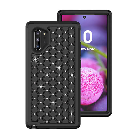 Coque Silicone et Plastique Housse Etui Protection Integrale 360 Degres Bling-Bling U01 pour Samsung Galaxy Note 10 Plus 5G Noir