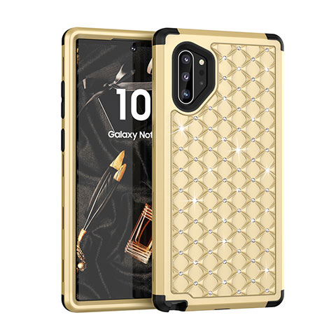 Coque Silicone et Plastique Housse Etui Protection Integrale 360 Degres Bling-Bling U01 pour Samsung Galaxy Note 10 Plus 5G Or et Noir