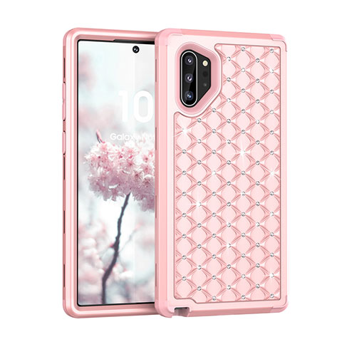 Coque Silicone et Plastique Housse Etui Protection Integrale 360 Degres Bling-Bling U01 pour Samsung Galaxy Note 10 Plus 5G Or Rose