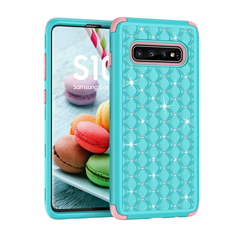 Coque Silicone et Plastique Housse Etui Protection Integrale 360 Degres Bling-Bling U01 pour Samsung Galaxy S10 5G Cyan