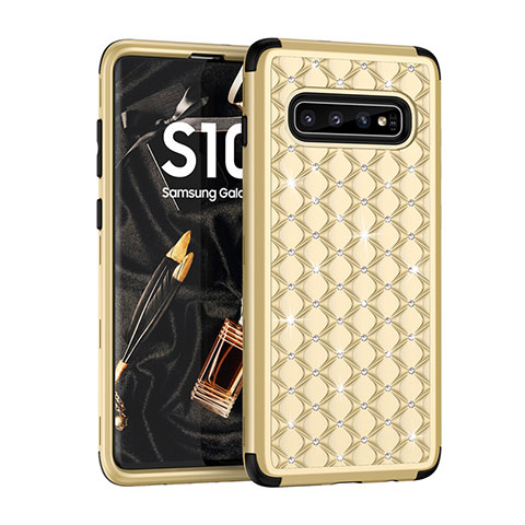 Coque Silicone et Plastique Housse Etui Protection Integrale 360 Degres Bling-Bling U01 pour Samsung Galaxy S10 5G Or et Noir