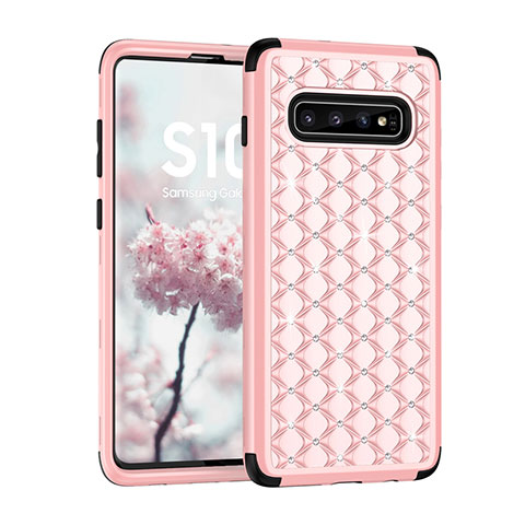 Coque Silicone et Plastique Housse Etui Protection Integrale 360 Degres Bling-Bling U01 pour Samsung Galaxy S10 Rose