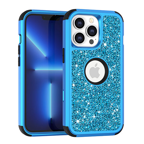 Coque Silicone et Plastique Housse Etui Protection Integrale 360 Degres Bling-Bling YJ1 pour Apple iPhone 13 Pro Bleu