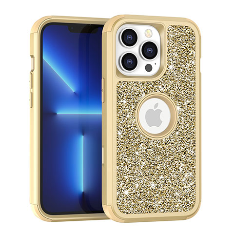 Coque Silicone et Plastique Housse Etui Protection Integrale 360 Degres Bling-Bling YJ1 pour Apple iPhone 13 Pro Max Or