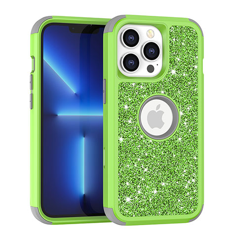 Coque Silicone et Plastique Housse Etui Protection Integrale 360 Degres Bling-Bling YJ1 pour Apple iPhone 13 Pro Max Vert